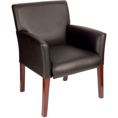 image of Porch & Den Reedy Black Faux Leather/Wood Reception Box Armchair - Caressoft Reception Box Arm Chair with sku:5rd9dabalqs1-kfc9lff7q-bos-ov