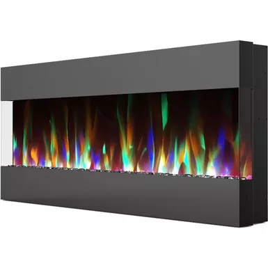 image of 50-In. Recessed Wall Mounted Electric Fireplace with Crystal and LED Color Changing Display, Black with sku:cam50recwmef-1blk-almo