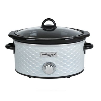 image of Brentwood Scallop Pattern 4.5 Quart Slow Cooker - White with sku:naz62zy_ma1addvnpbggeqstd8mu7mbs-overstock