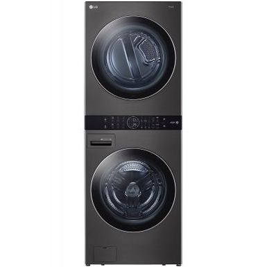 image of Lg 27" Black Steel Washtower With Center Control Single Unit Front Load 4.5 Cu. Ft. Washer And 7.4 Cu. Ft. Electric Dryer Combo with sku:wkex200hbss-abt