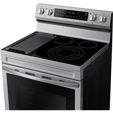 Samsung - 6.3 cu. ft. Freestanding Electric Convection+ Range with WiFi, No-Preheat Air Fry and Griddle - Stainless Steel