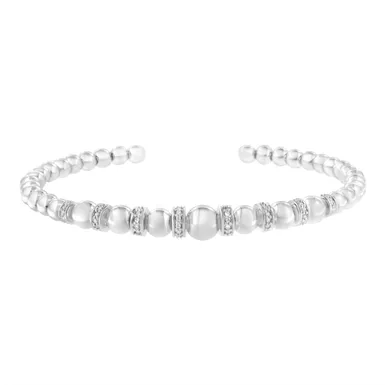 Sterling Silver 1/4 cttw Diamond Ball Bead Cuff Bangle Bracelet (I-J, I2-I3)