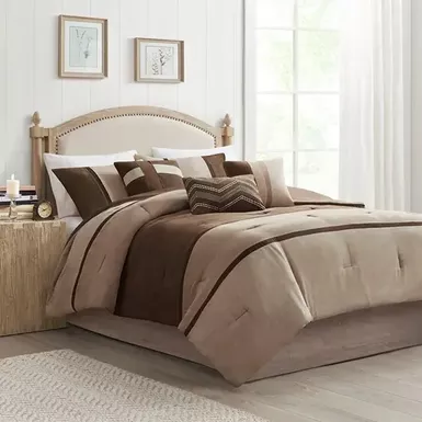 image of Brown Palisades 7 Piece Faux Suede Comforter Set Queen with sku:mp10-4024-olliix