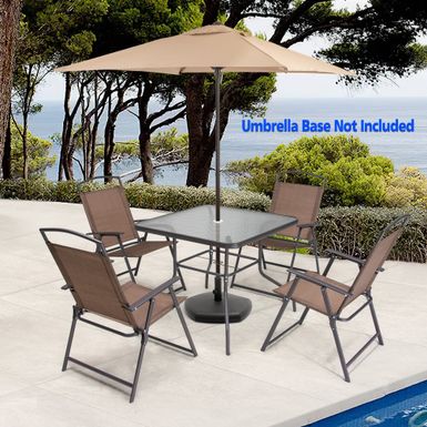 image of Pellebant 6 Piece Patio Set with Table, Umbrella and 4 Folding Chairs - Brown - 6-Piece Sets with sku:ywvhui0ingehmepo4qyzpastd8mu7mbs--ovr