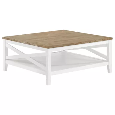 image of Maisy Square Wooden Coffee Table With Shelf Brown and White with sku:708098-coaster