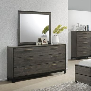 image of Roundhill Ioana Antique Grey Finish Wood 6 Drawers Dresser and Mirror with sku:_bes8gv8c1--eqs_tgj_sgstd8mu7mbs-overstock