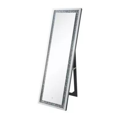 ACME Noralie Floor Mirror w/LED, Mirrored & Faux Diamonds