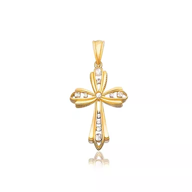 image of 14k Two Tone Gold Fancy Cross Pendant with Diamond Cuts with sku:d120709-rcj
