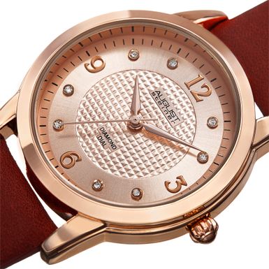 August Steiner Women's Quartz Diamond Leather Red Strap Watch - Red