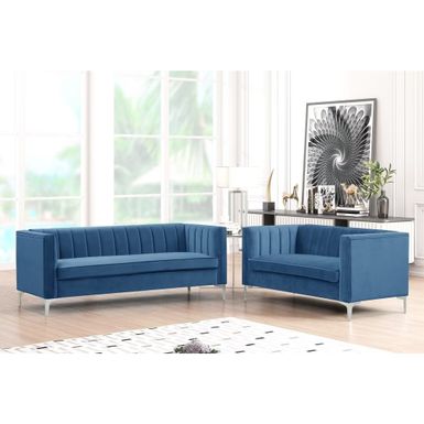 image of Morden Fort Modern 2 Pieces of Loveseat and Sofa Couch Set with Dutch Velvet Grey, Iron Legs - Blue with sku:9gb1zn_aesxlv5lchcae3qstd8mu7mbs-mor-ovr