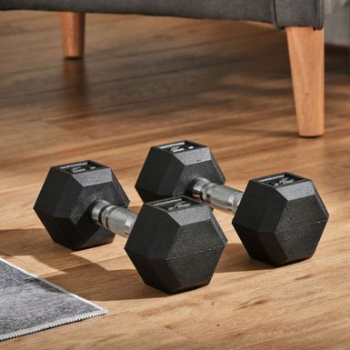 image of Soozier 15lb Set Rubber Dumbbells Hand Weight Barbell for Body Fitness Training for Home Office - 4.5"W x 4.5"D x 11.25"L - Black with sku:sxdjpn1o0xoy6i8urirvpqstd8mu7mbs-overstock