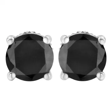 14K White Gold 3 cttw Black Diamond Screw-Back 4-Prong Classic Stud Earrings (Color-Enhanced, I2-I3)