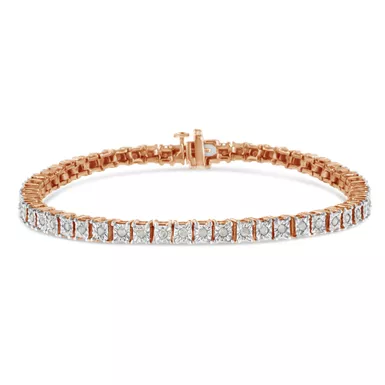 .925 Sterling Silver 1.0 Cttw Diamond Square Frame Miracle-Set 7" Tennis Bracelet (I-J Color, I3 Clarity) - Choice of Metal Color