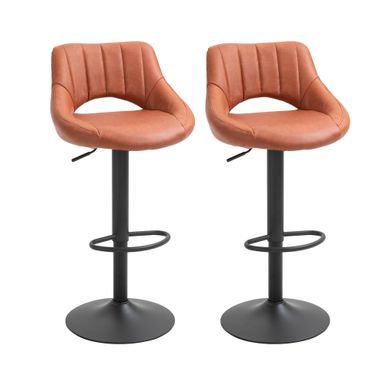 image of HOMCOM Modern Bar Stools Set of 2 Swivel Bar Height Chairs with Adjustable Height, Round Heavy Metal Base, and Footrest - Brown with sku:3xverodo5h_gi7yxkbouvastd8mu7mbs-overstock