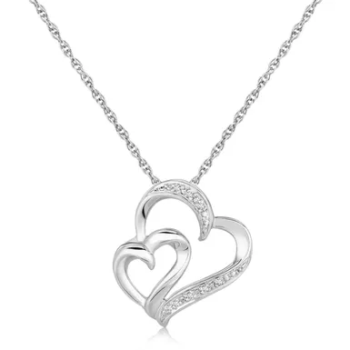 Sterling Silver Diamond Accented Dual Fancy Heart Pendant (.02 cttw) (18 Inch)