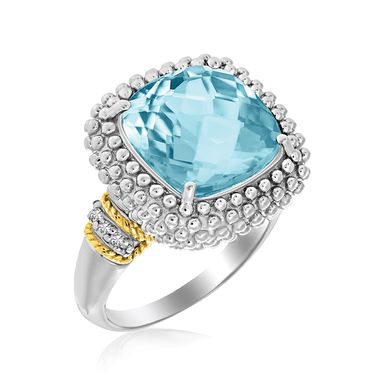 image of 18k Yellow Gold & Sterling Silver Sky Blue Topaz and Diamond Popcorn Ring (Size 7) with sku:64794-7-rcj