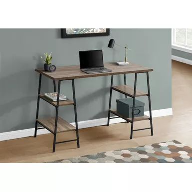 Computer Desk/ Home Office/ Laptop/ Storage Shelves/ 48"L/ Work/ Metal/ Laminate/ Brown/ Black/ Contemporary/ Modern