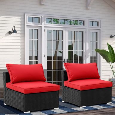 image of Zenova Rattan 2-piece Outdoor Patio Sofa Sectional Set - Red with sku:cfsccobx1d6mee4usv7cbwstd8mu7mbs--ovr