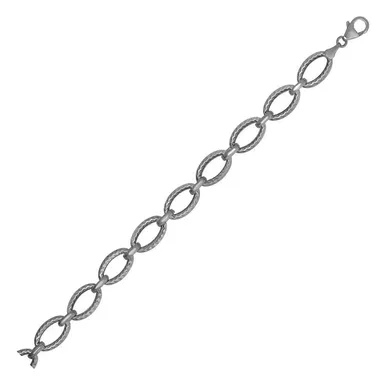 Textured Oval Link Bracelet in 14k White Gold (7.25 Inch)