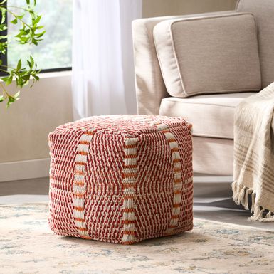 image of Rolodex Indoor Handcrafted Boho Water Resistant Cube Pouf by Christopher Knight Home - orange, multi red with sku:jjawsqbqxuzkmebgdqyigqstd8mu7mbs-overstock