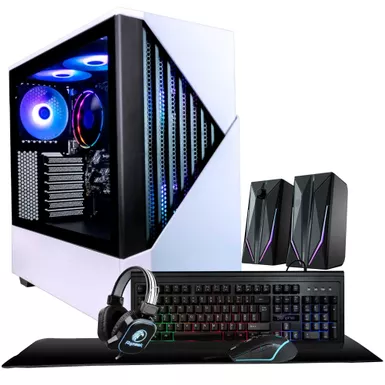 Periphio Castle Gaming PC Computer ,  AMD Ryzen 5 5600G ,  Radeon Vega 7 Graphics ,  1TB Solid State (SSD) ,  16GB DDR4 RAM ,  Windows 11 ,  RGB Elite 4-in-1 Gaming Bundle + RGB Speakers