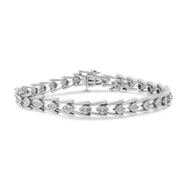 .925 Sterling Silver 1/2 Cttw Diamond Miracle-Set Double Swoosh Milgrain Style Tennis Bracelet (I-J Color, I3 Clarity) - 7.75"