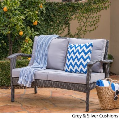 image of Honolulu Outdoor Wicker Loveseat with Cushions by Christopher Knight Home - Grey with sku:z4fbhdk1zzemm2ejmvophastd8mu7mbs-chr-ovr