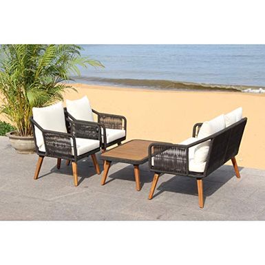 image of Safavieh PAT7049B Collection Raldin Rope Natural, White 4 Pc Living Outdoor Set, Black/Beige with sku:ndngyr4hsclb0zqjzcvwlqstd8mu7mbs-saf-ovr