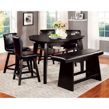image of Furniture of America Omura 6 Piece Counter Height Dining Set in Black with sku:zoehdioucwfu8y8izbx6vwstd8mu7mbs-fur-ovr
