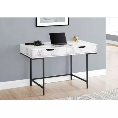 Computer Desk/ Home Office/ Laptop/ Storage Drawers/ 48"L/ Work/ Metal/ Laminate/ White Marble Look/ Black/ Contemporary/ Modern