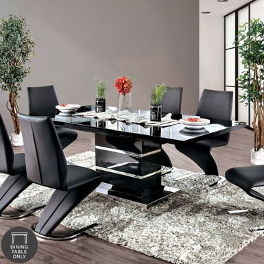 image of Strick & Bolton Ikemura Black 78-inch Expandable Metal Dining Table - Chrome/Black with sku:ejkk2wk3jjnb3k5melw2lgstd8mu7mbs-overstock
