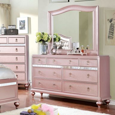 image of Dzhebel I Contemporary 2-piece 7-Drawer Dresser and Mirror Set by Copper Grove - Rose Gold with sku:-rv6niii6d2m_gwjvjyecgstd8mu7mbs-overstock