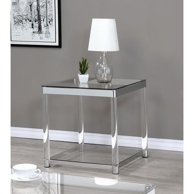 image of Claude End Table with Lower Shelf Chrome and Clear with sku:eycw2axekj1wsrvm7ubgrqstd8mu7mbs-overstock