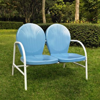 image of Griffith Sky Blue Steel Outdoor Love Seat - Blue with sku:qlm62byhi1ej_htvhai18gstd8mu7mbs-cro-ovr