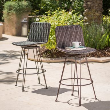 image of Torrey Outdoor Wicker Barstool (Set of 2) by Christopher Knight Home - Set of 2 - Brown with sku:ag7xkvw3wtjqmt2g3gavlqstd8mu7mbs-overstock