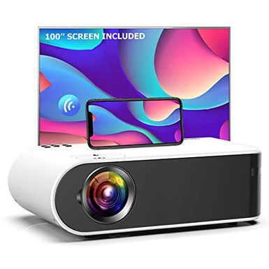 image of Mini Projector, GooDee W18 WiFi Movie Projector with Synchronize Smartphone Screen with 1080P Support and 200’’ Video Projector Support TV Stick, HDMI, VGA, USB, Laptop, PS4, and iOS/Android Phone with sku:b08jq8yt36-goo-amz