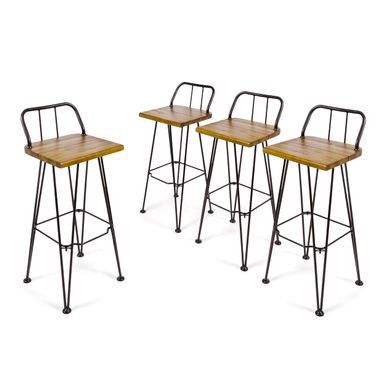 image of Denali Outdoor Industrial Wood Barstool (Set of 4) by Christopher Knight Home - Brown with sku:mu0fxfyu33s8qvryboc49gstd8mu7mbs-overstock