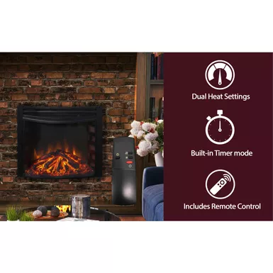 image of 27-In. Freestanding 5116 BTU Electric Curved Fireplace Heater Insert with Remote Control with sku:cam25cins-1blk-almo