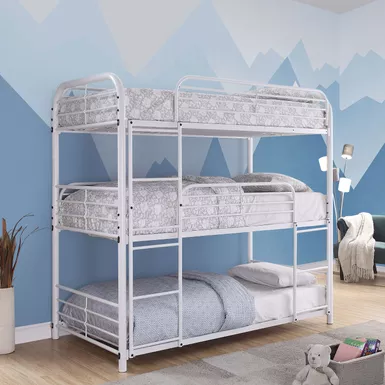 image of Industrial Metal Twin Triple Bunk Bed in White with sku:idf-bk937wh-foa