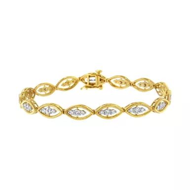 10K Yellow Gold Plated .925 Sterling Silver 1 cttw Prong Set Round-Cut Diamond Link Bracelet (J-K Color, I1-I2 Clarity) - 7.25"