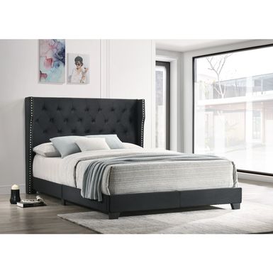 image of Best Quality Furniture Upholstered Panel Bed Tufted with Side Studs - Black - King with sku:19y8qut3fkh60ivtnpfutastd8mu7mbs--ovr