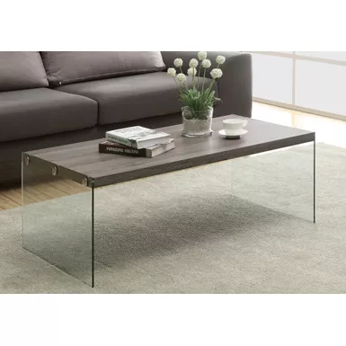 Coffee Table/ Accent/ Cocktail/ Rectangular/ Living Room/ 44"L/ Tempered Glass/ Laminate/ Brown/ Clear/ Contemporary/ Modern