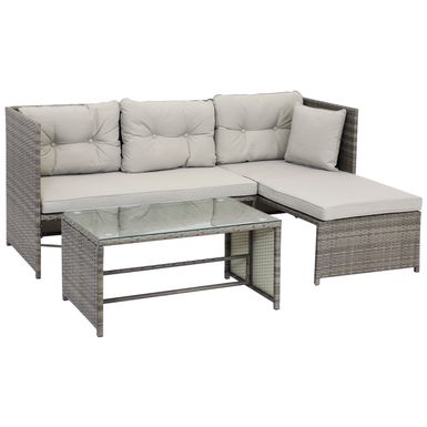 image of Sunnydaze Longford High-Back Rattan Chaise Sofa Patio Sectional Furniture Set - Stone Gray - Stone Gray with sku:2dh-vzsrypa1p8kdalptqwstd8mu7mbs-sun-ovr