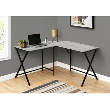 Computer Desk/ Home Office/ Corner/ 55"L/ L Shape/ Work/ Laptop/ Metal/ Laminate/ Grey/ Black/ Contemporary/ Modern