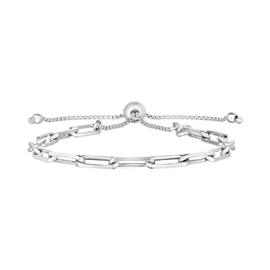 Sterling Silver Paperclip Chain Adjustable Bracelet (9.25 Inch)