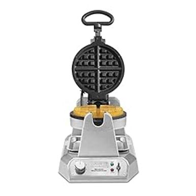 image of Waring Commercial WW180X Heavy Duty Single Belgian Waffle Maker, Coated Non Stick Cooking Plates, Produces 25 waffles per hour, 120V, 1200W, 5-15 Phase Plug, Silver, 12.5 x 17.88 x 10.5 inches with sku:b084b33qpj-amazon