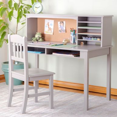 image of Guidecraft Media Desk Kid's Desk and Hutch with Chair - Grey with sku:cglyk1bxetclcsr69cu2_astd8mu7mbs-overstock