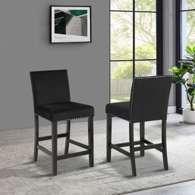 image of Roundhill Furniture Cobre Contemporary Velvet Counter Stool with Nailhead Trim, Set of 2 - Black with sku:171qnyuubgzilkrr1ih4wqstd8mu7mbs--ovr