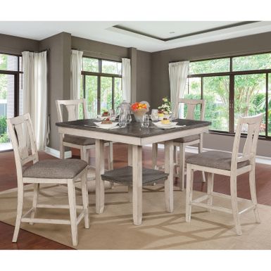 image of Merichleri Rustic Antique White Wood 5-Piece Counter Height Dining Set by Copper Grove - Antique White/Grey with sku:8gubsua2011fekbu0b_qeqstd8mu7mbs-overstock