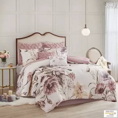 image of Blush Cassandra 8 Piece Cotton Printed Comforter Set King with sku:mp10-6165-olliix